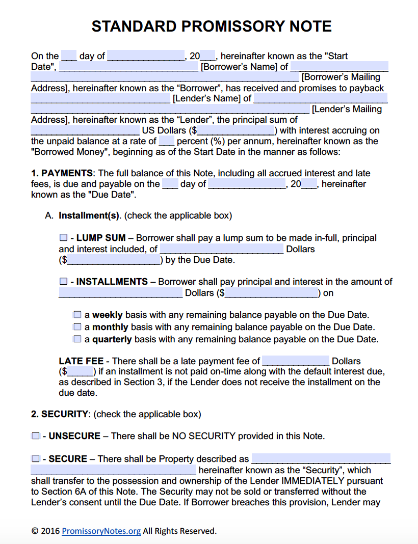 Generic Promissory Note - Adobe PDF - Microsoft Word