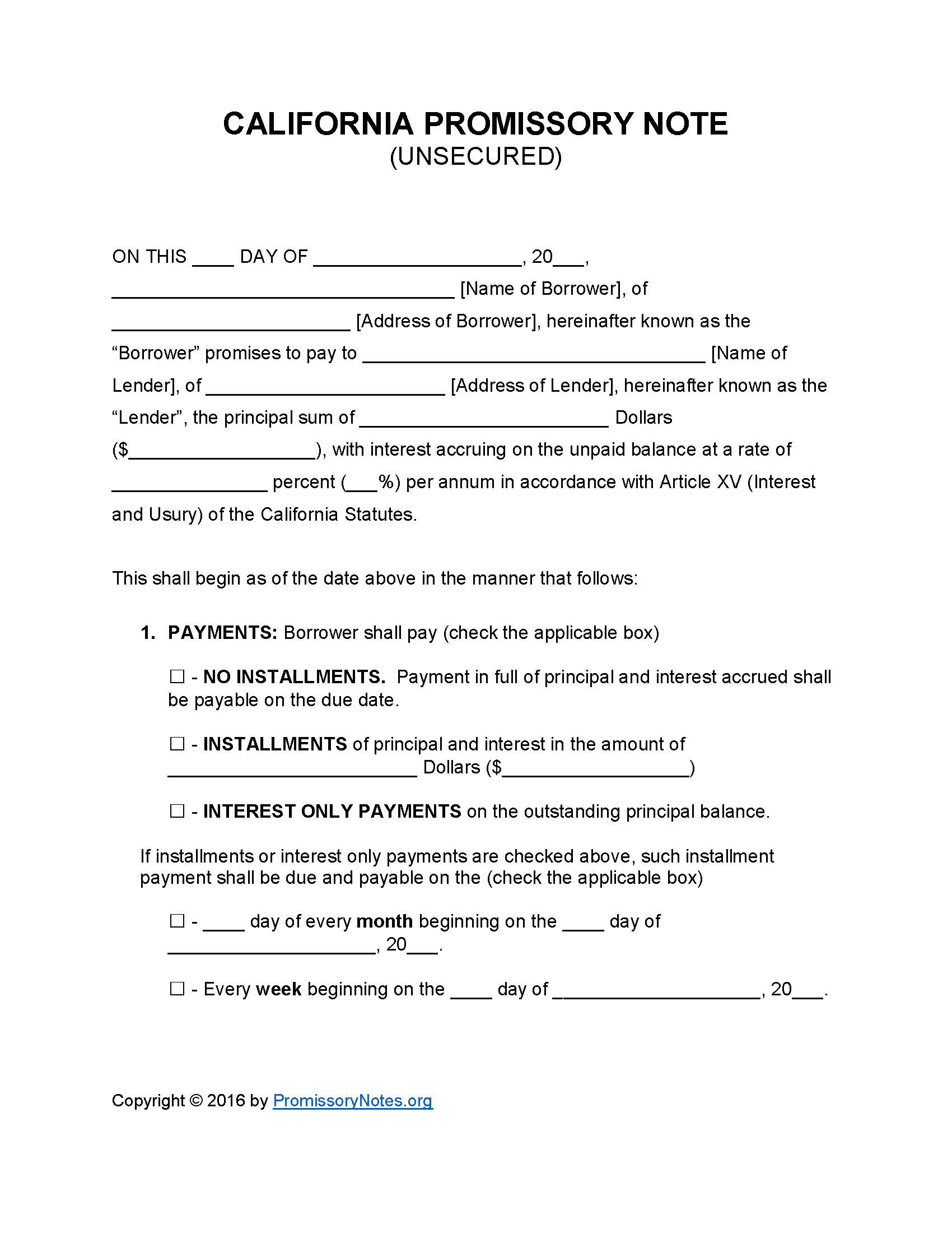 Arizona Promissory Note Template