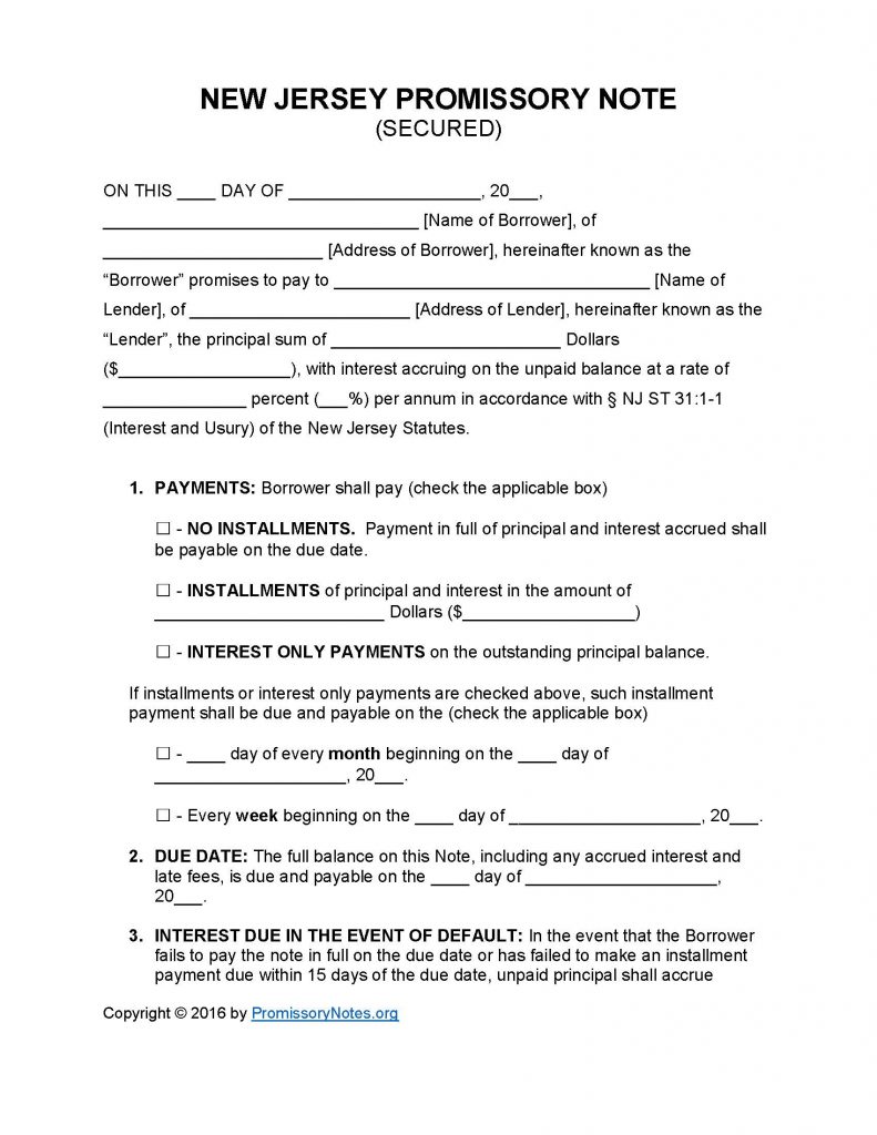 New Jersey Secured Promissory Note - Adobe PDF - Microsoft Word