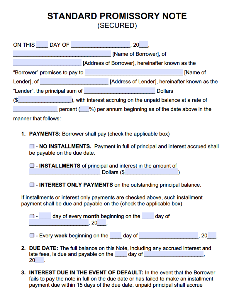 Secured Promissory Note Templates - Promissory Notes : Promissory Within Secured Promissory Note Template